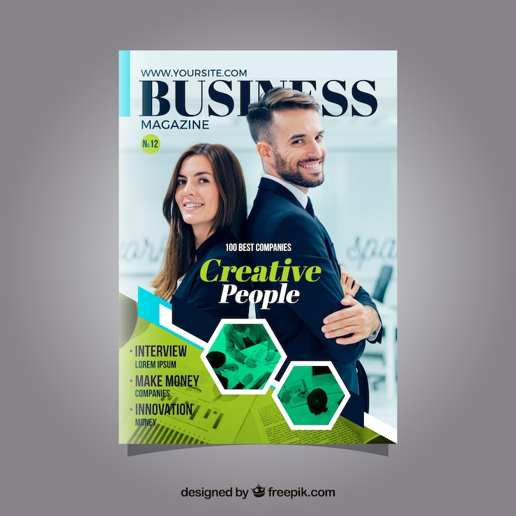 Free Vector business magazine cover template with photo