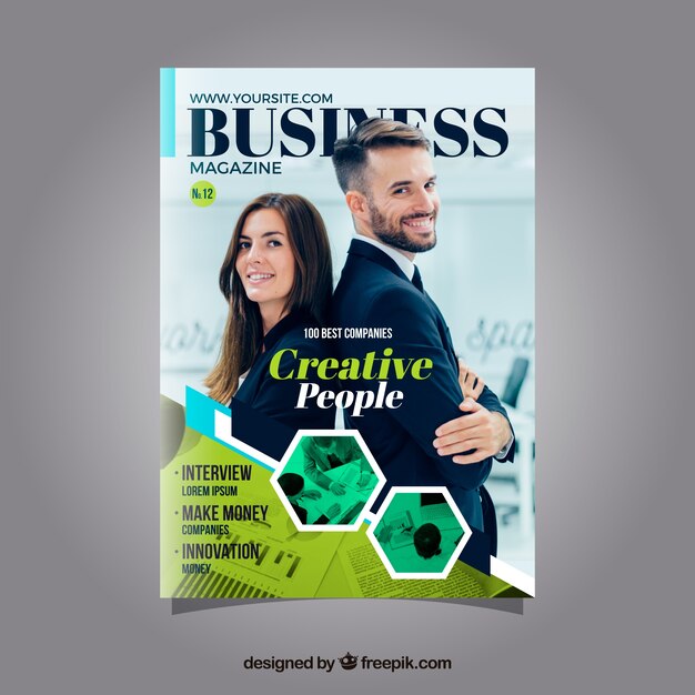 Business magazine cover template with photo