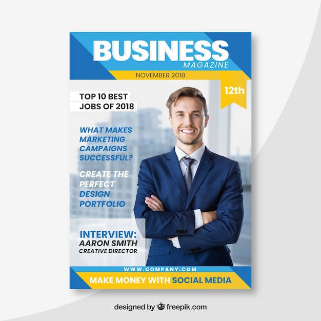 Business magazine cover template with photo