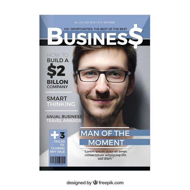 Business magazine cover template with photo