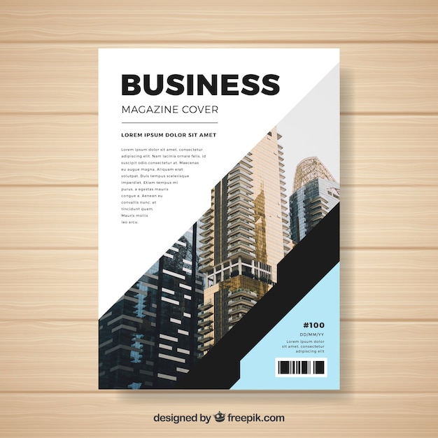 Free vector business magazine cover template with photo