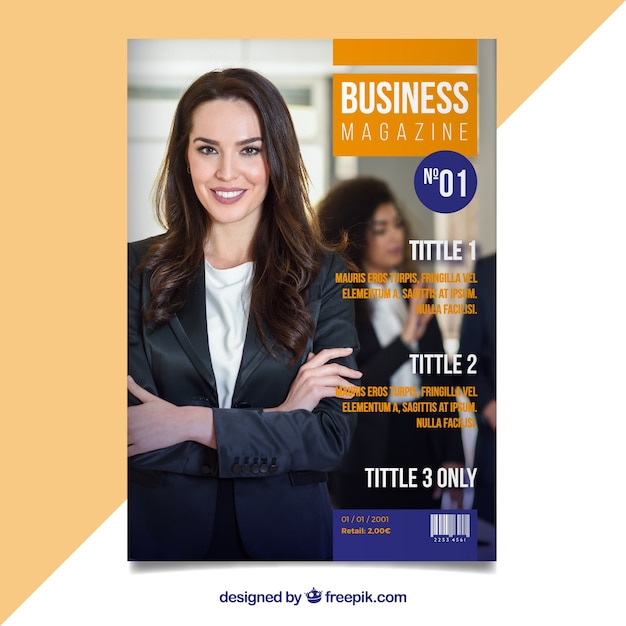 Free vector business magazine cover template with photo