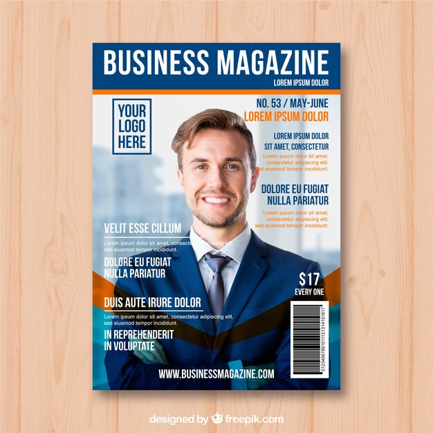 business magazine cover template with photo
