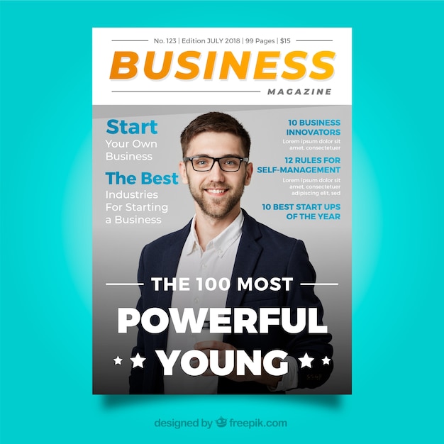 Business magazine cover template with photo