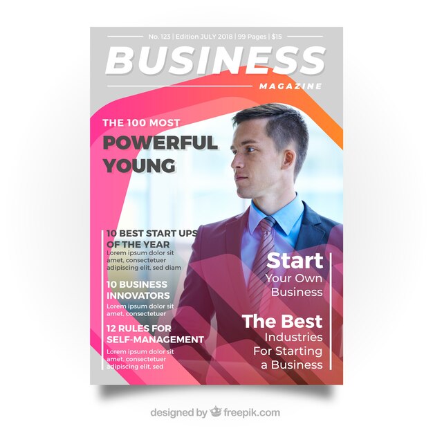 Business magazine cover template with photo