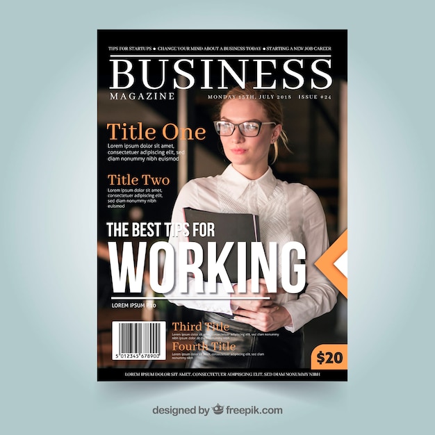 Free vector business magazine cover with image