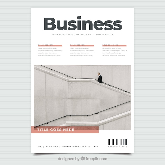 Free vector business magazine cover with photo