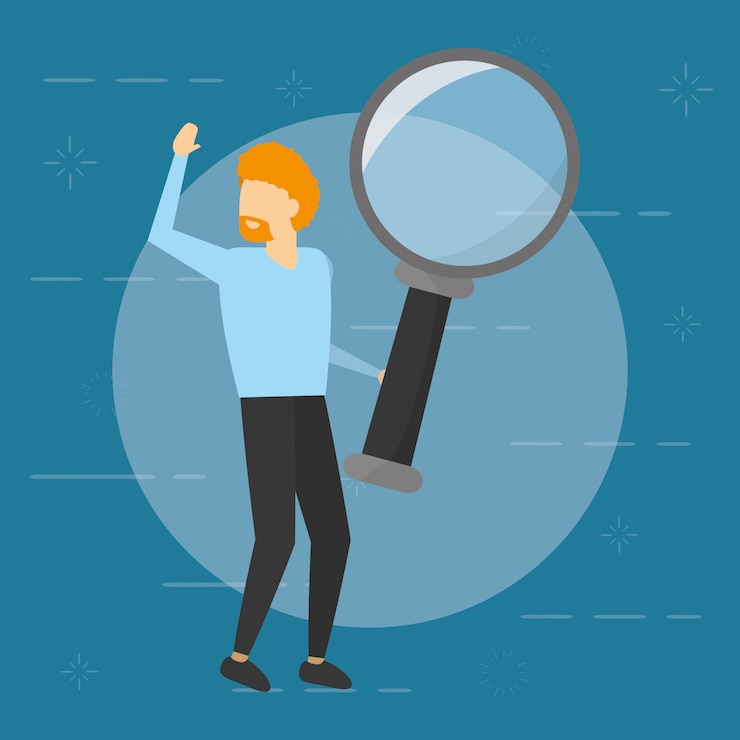 Free Vector business man holding magnifying glass,  flat style