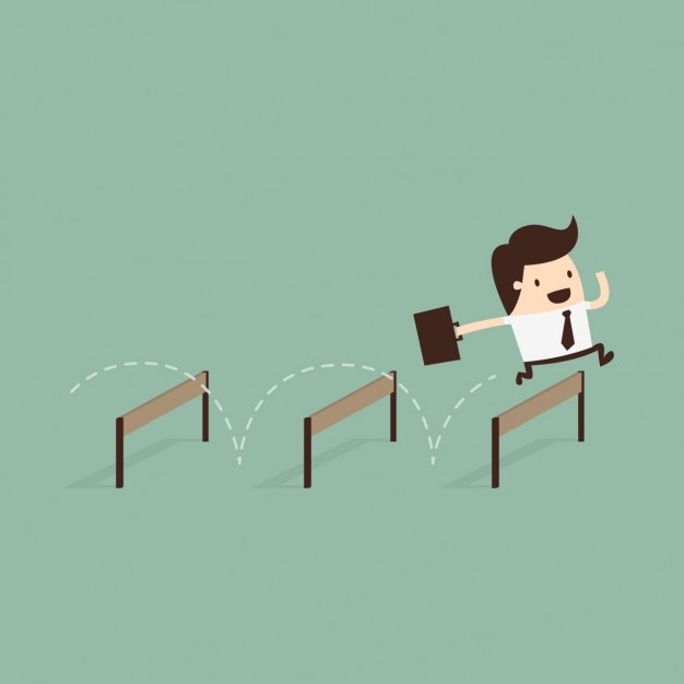 Business man jumping obstacles