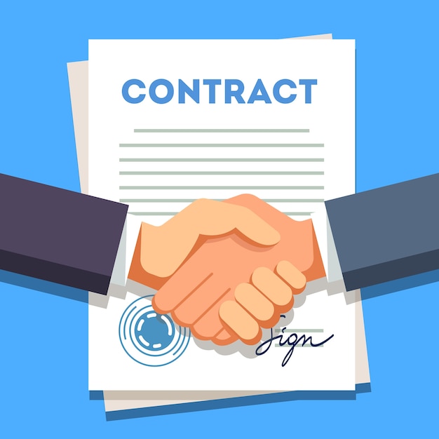 Free vector business man shaking hands over a signed contract