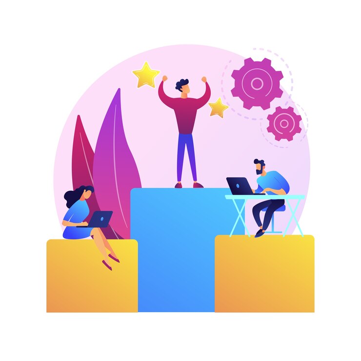 Business management, subordination, staff work organization. Firm departments, head office and subsidiaries. Executive and deputies cartoon characters 