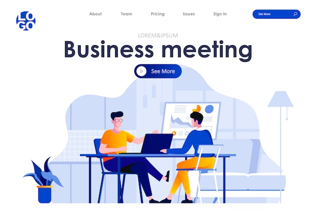 Business meeting flat landing page design web template