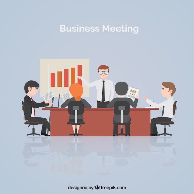 Free vector business meeting scene with statistics
