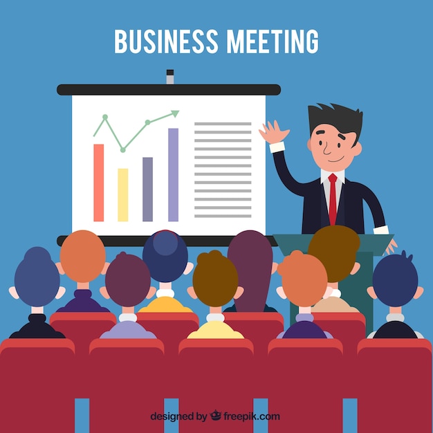 Business meeting with statistics