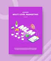 Free vector business multi level marketing people standing on circle shape around text mlm chart board target money