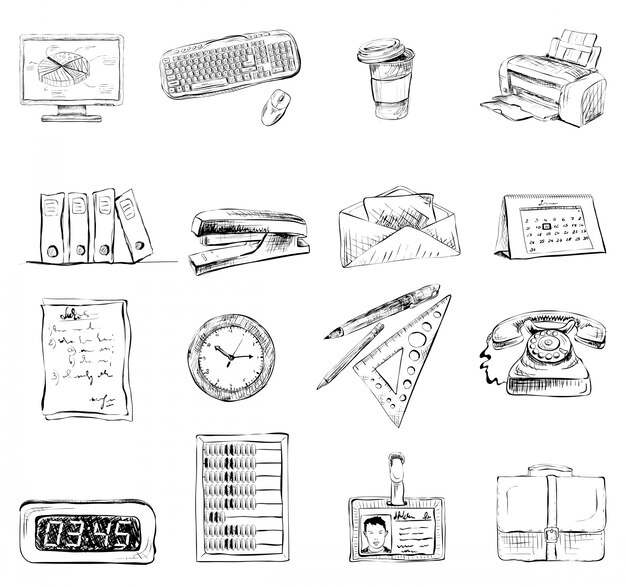 Business office stationery supplies icons set