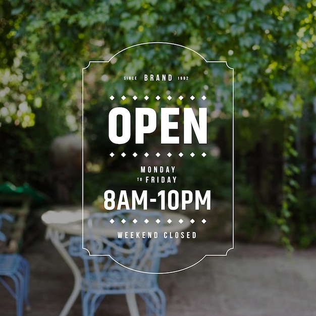 business opening hours illustration with photo