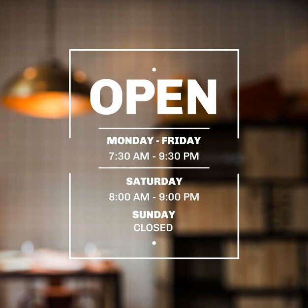 Business opening hours illustration with photo