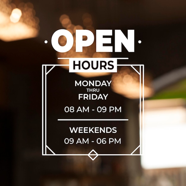 Business opening hours illustration with photo