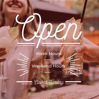 Business opening hours illustration with photo