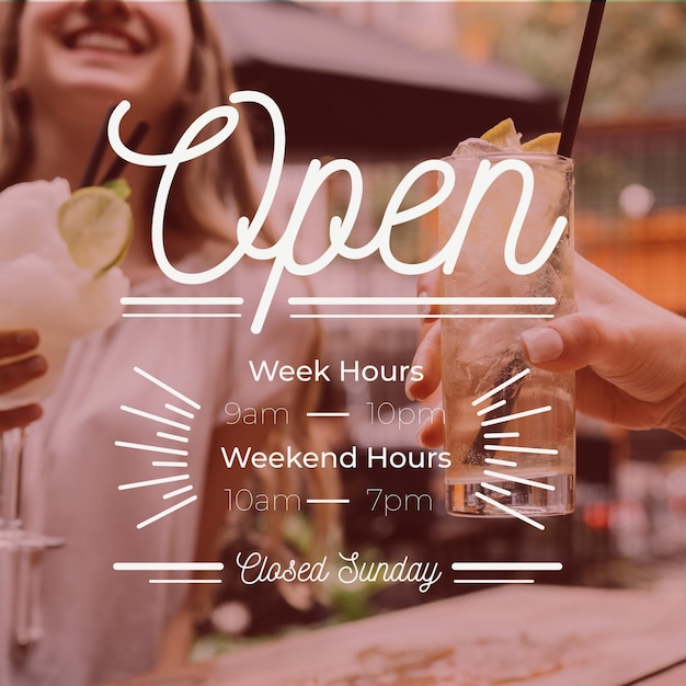 Business opening hours illustration with photo