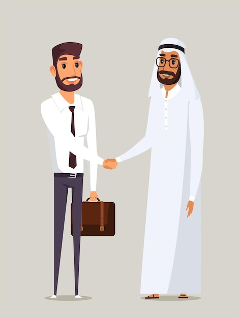 ビジネスパートナーが握手するヨーロッパ人とアラブ人のビジネスマンが握手する交渉の成功孤立したクリップアート国際企業CEOのコラボレーション