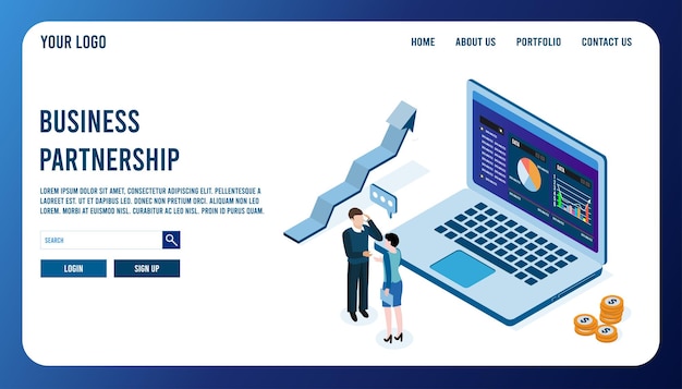 Free vector business partnership landing page.