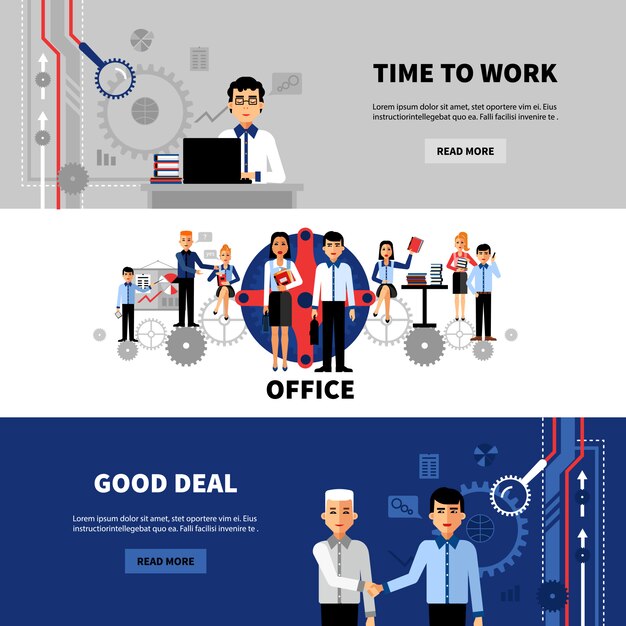  Business People 3 Flat Banners Set