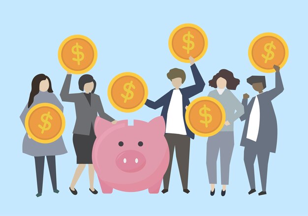 business people and bankers with money illustration