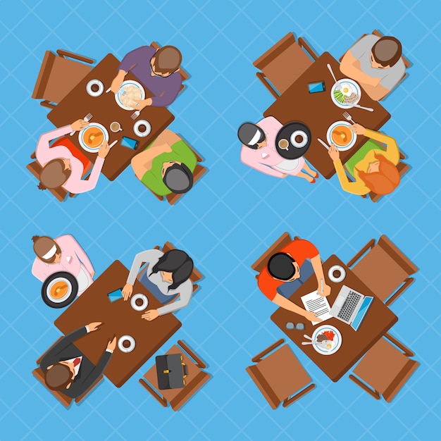 Free vector business people in cafe top view composition