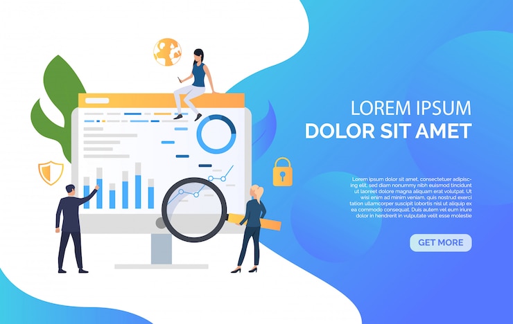 Free Vector business people and computer screen with graphs