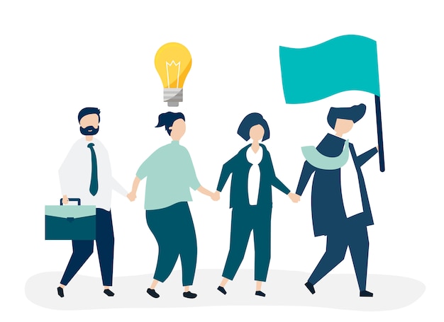 Free vector business people following the leader to find a new market