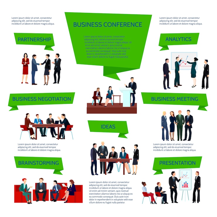 Free Vector business people group infographics at meeting conference briefing planning 