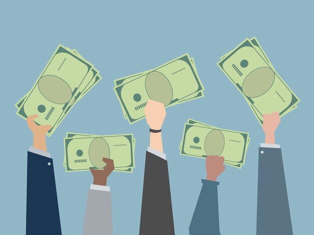 Business people holding money illustration