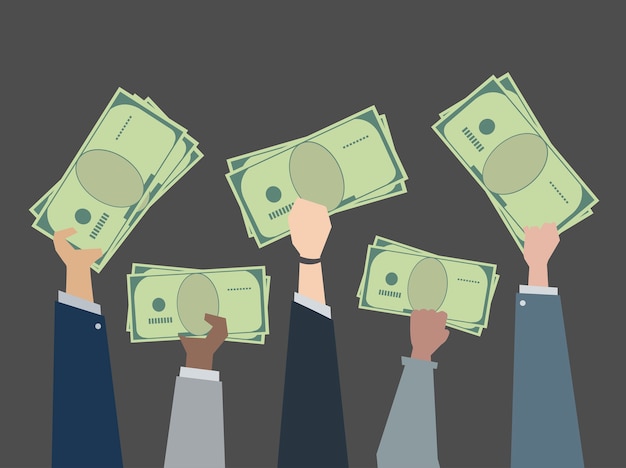 Free vector business people holding money illustration