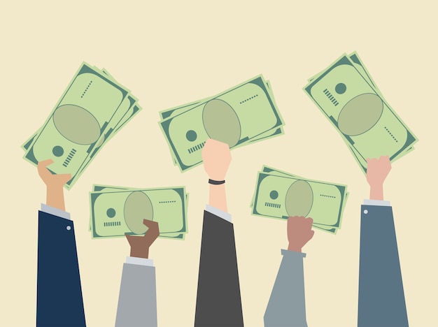 Free vector business people holding money illustration