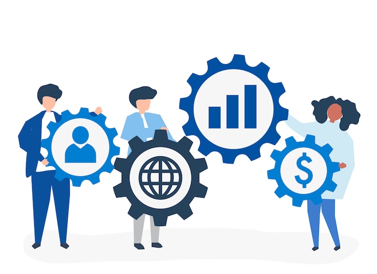 Free Vector business people holding strategy icons