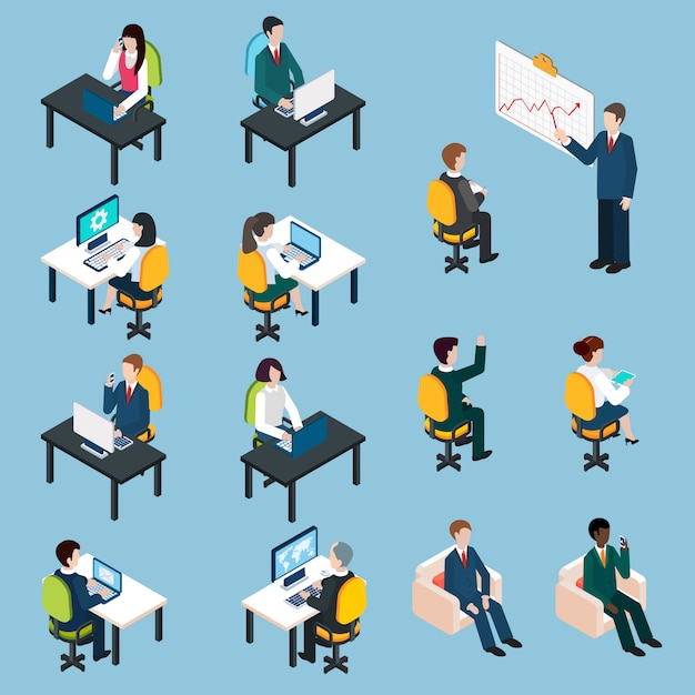 Business people isometric pictograms collection