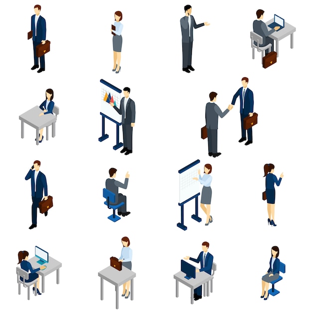 Бесплатное векторное изображение Изометрический набор деловых людей