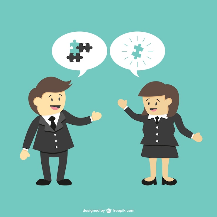 Free Vector business people and puzzle pieces