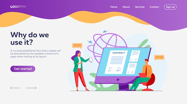 Business people signing online contract with electronic sign landing page template