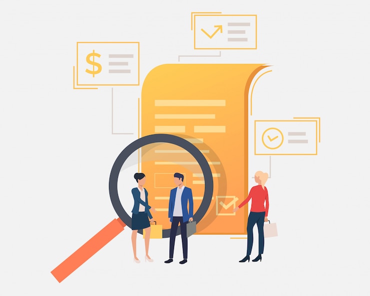 Free Vector business people standing at document