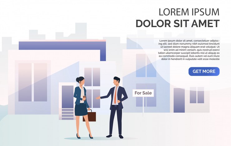 ฟรี Vector business people standing and talking, city house and sample text