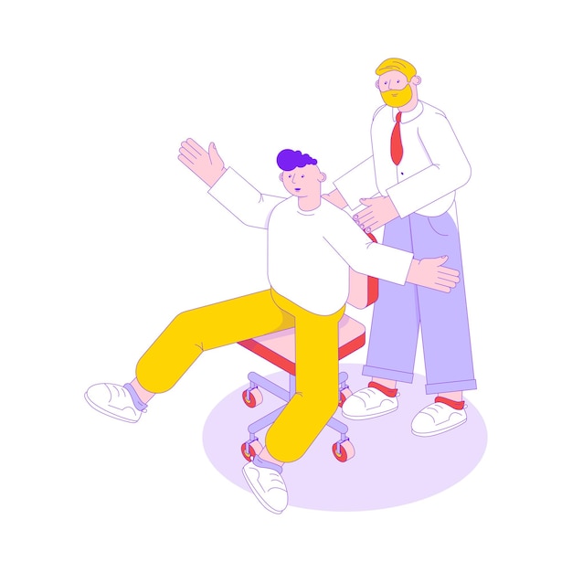 Business people team work isometric illustration with two male characters 3d