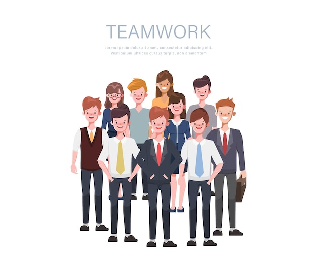 Free vector business people teamwork office character colleague working together flat cartoon character