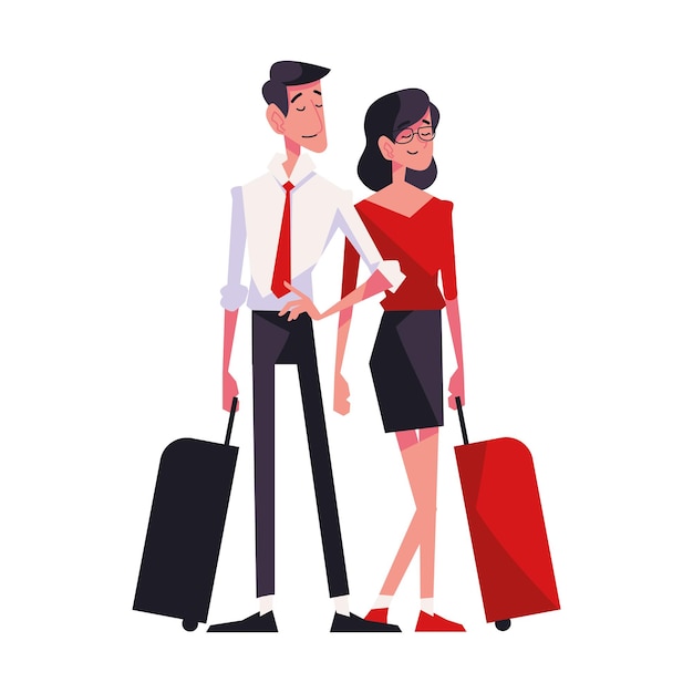 Free vector business people walking with luggage successful trip icon isolated