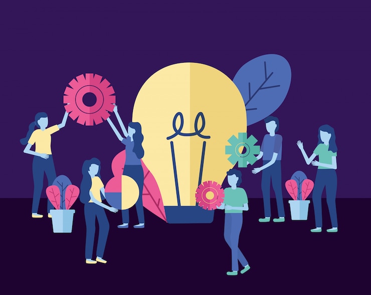 Free Vector business people with gear bulb