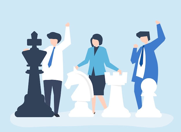 Free vector business people with giant chess pieces