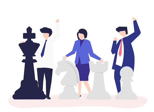 Free vector business people with giant chess pieces