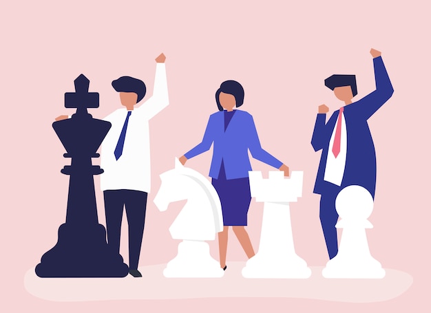 Free vector business people with giant chess pieces